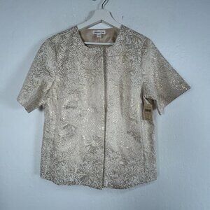 Coldwater Creek Women Shimmer Jacquard Jacket Size 12 Beige Short Sleeve New $99